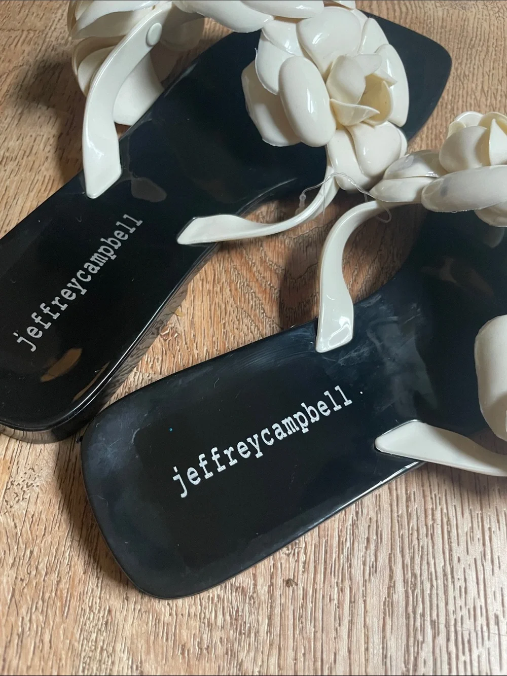Jeffrey Campbell Black Footbed White Floral Slide Sandals